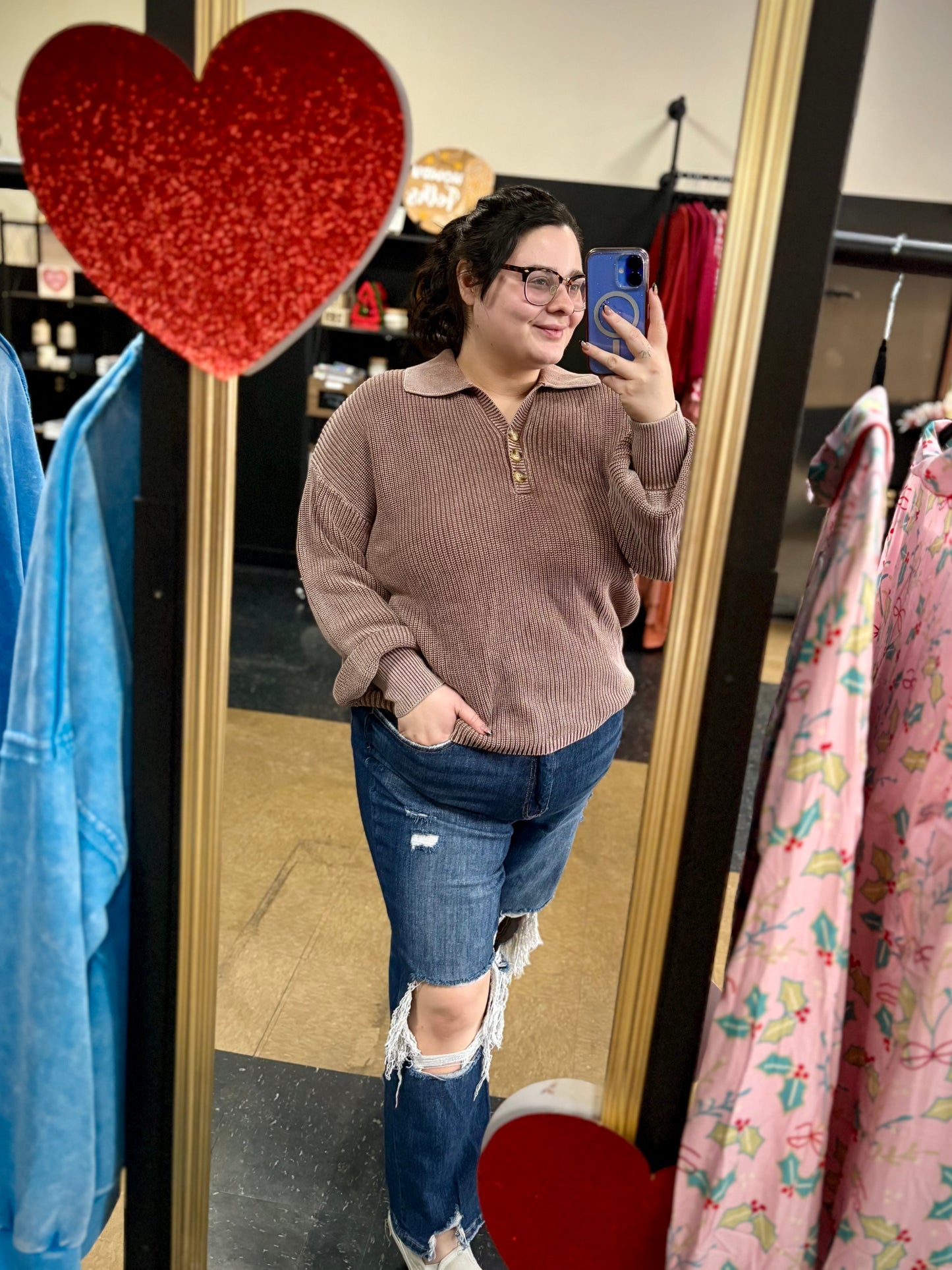 Layers and Lattes - rusty mocha pullover