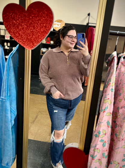 Layers and Lattes - rusty mocha pullover