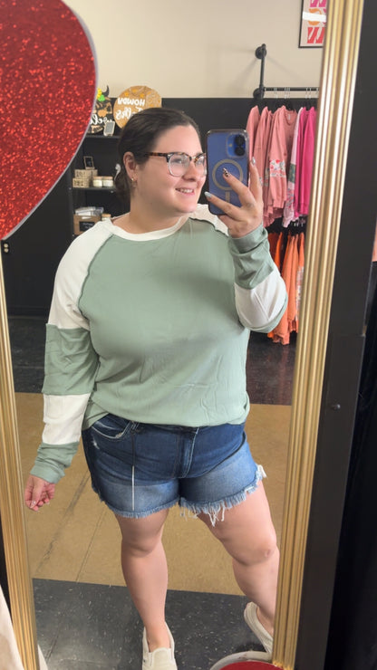 Lucky Little Thing - green and white ribbed colorblock long sleeve