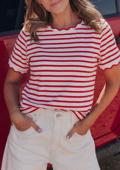 Stripes Of Freedom - red scalloped stripe tee
