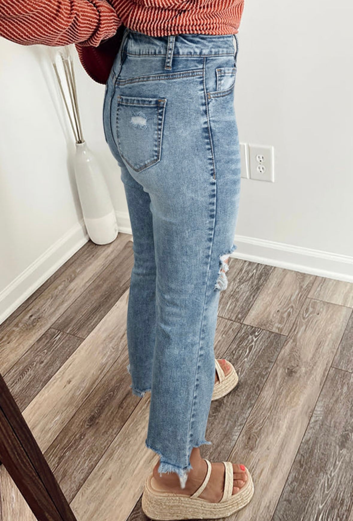 Open Knee Distressed Denim