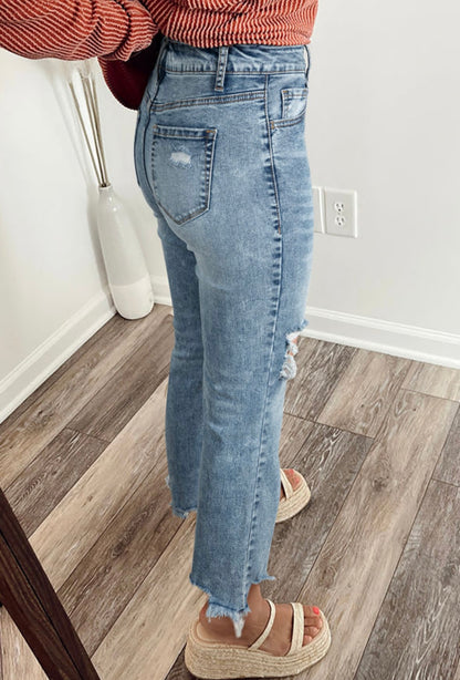 Open Knee Distressed Denim