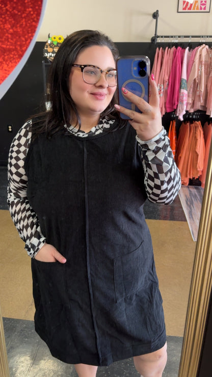 Corduroy Cutie - black sleeveless pocket dress