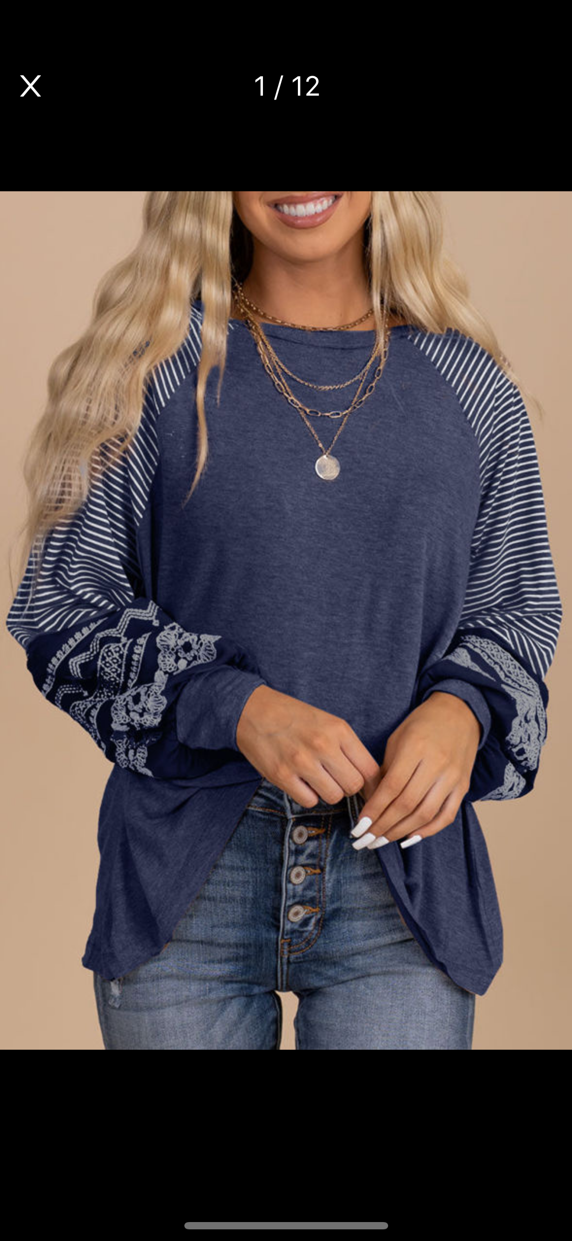 Haute Girl Vibes - Navy Mixed Patterns Top