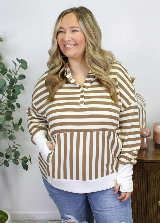 Brown Stripe PlusSize Pullover