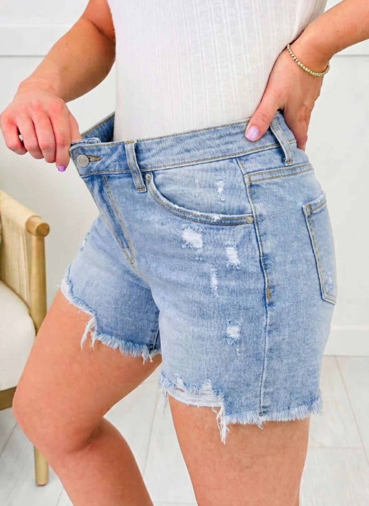 Denim Darlin’ - Light Wash Distressed Shorts
