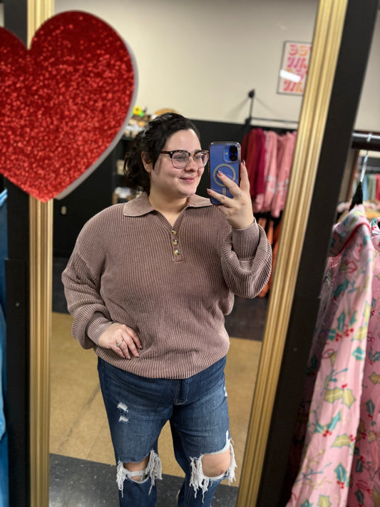 Layers and Lattes - rusty mocha pullover