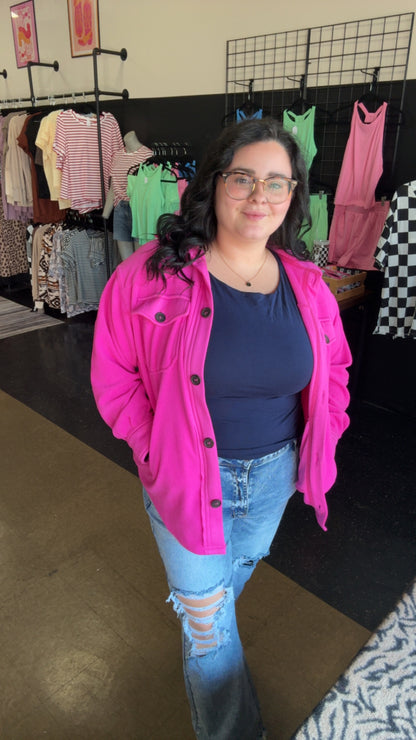 Perfect Shacket - hot pink button down