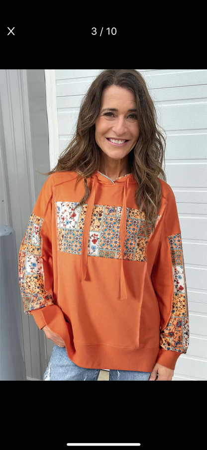 Pretty Patches - orange patchwork hoodie