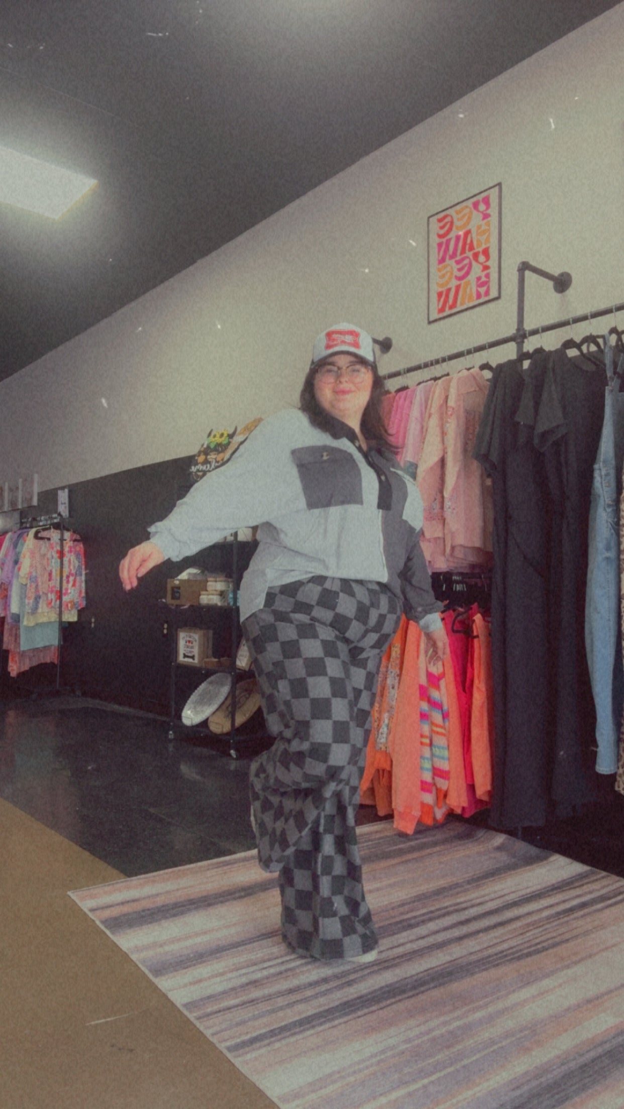 Checkered Chaos - black and grey checkered wide leg denim