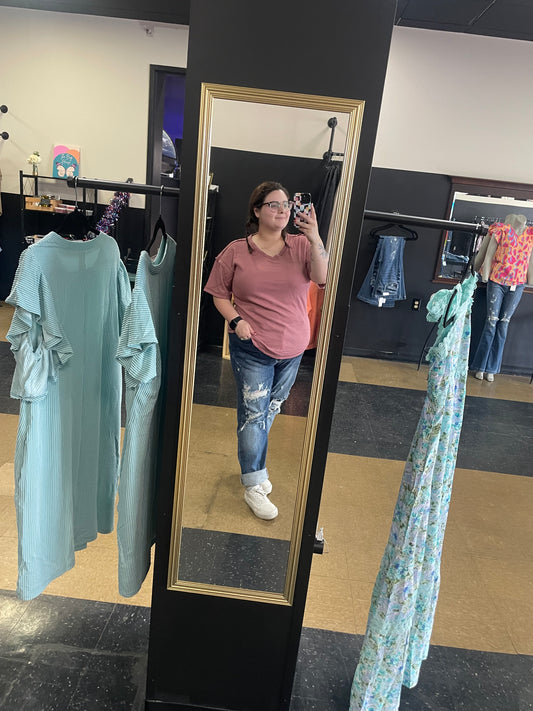 Exposed Seam Knitted V Neck - Mauve