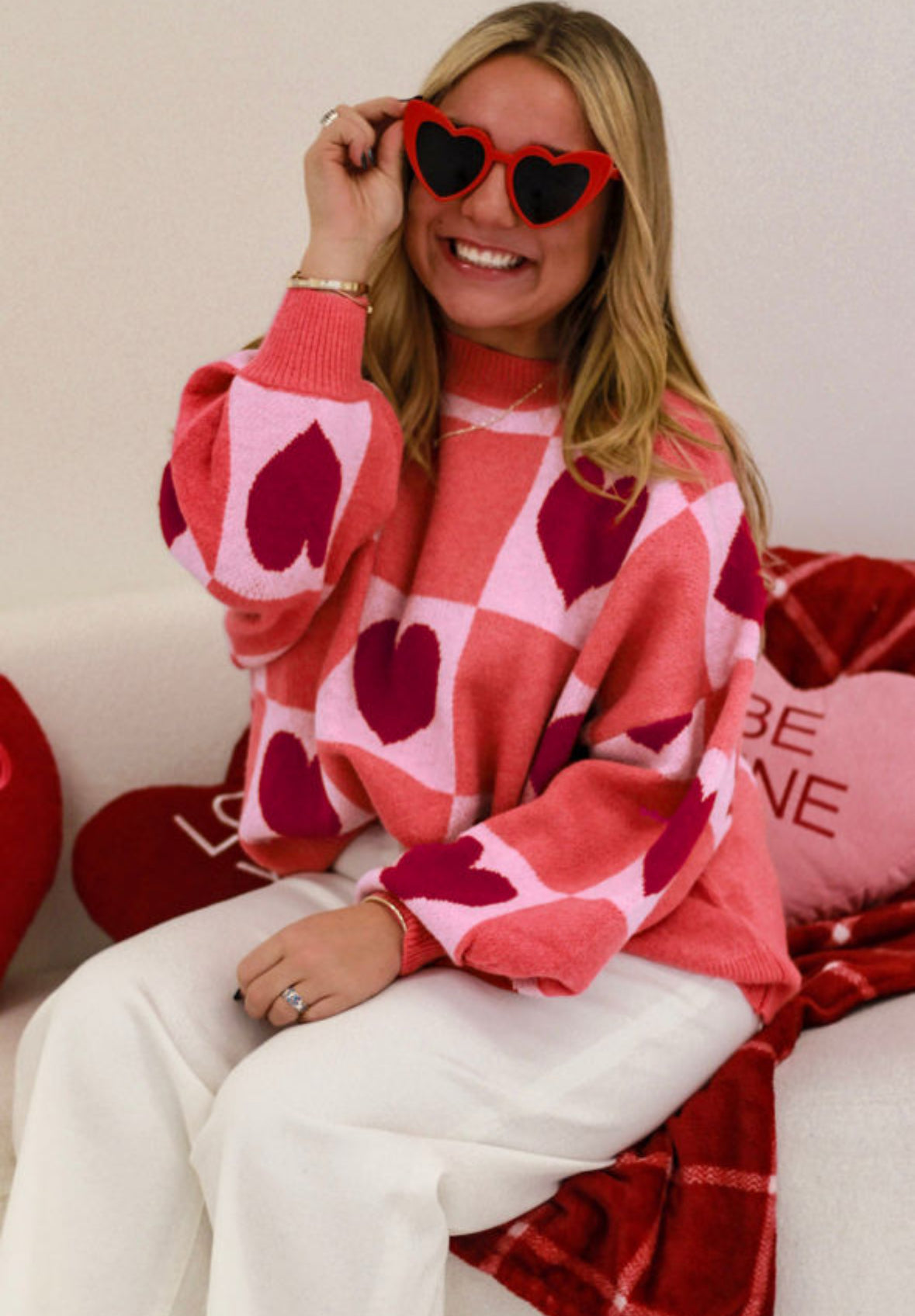 Check Love Out - Pink Checkered Heart Sweater