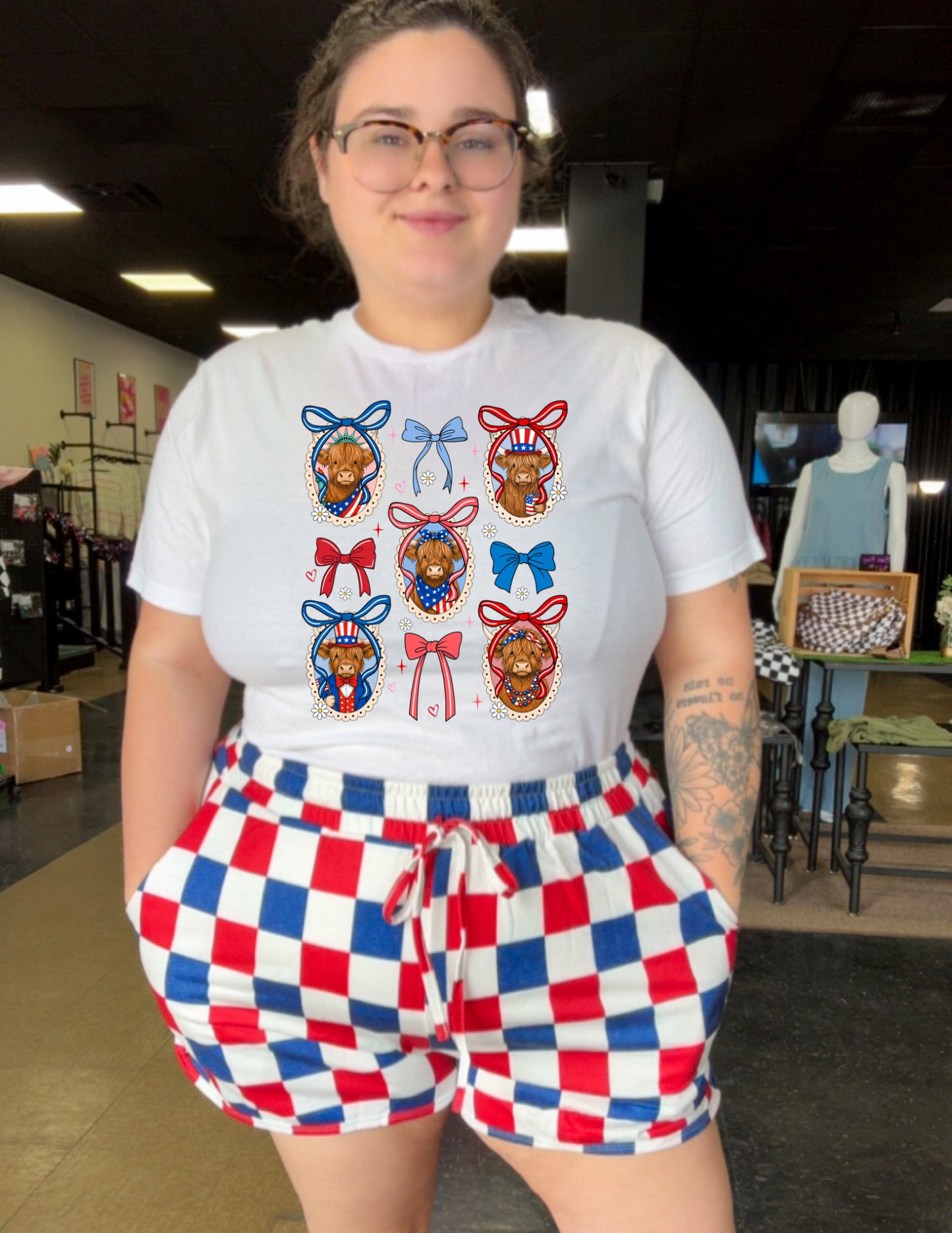 Checkered Independence - patriotic checkered shorts