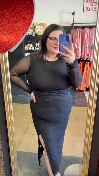 Mesh + Magic LBD - black midi dress