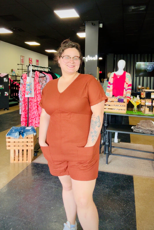 Rise + Grind - espresso shorts romper