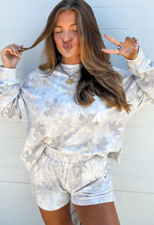 Beige Camo Top and Short Set - pre order