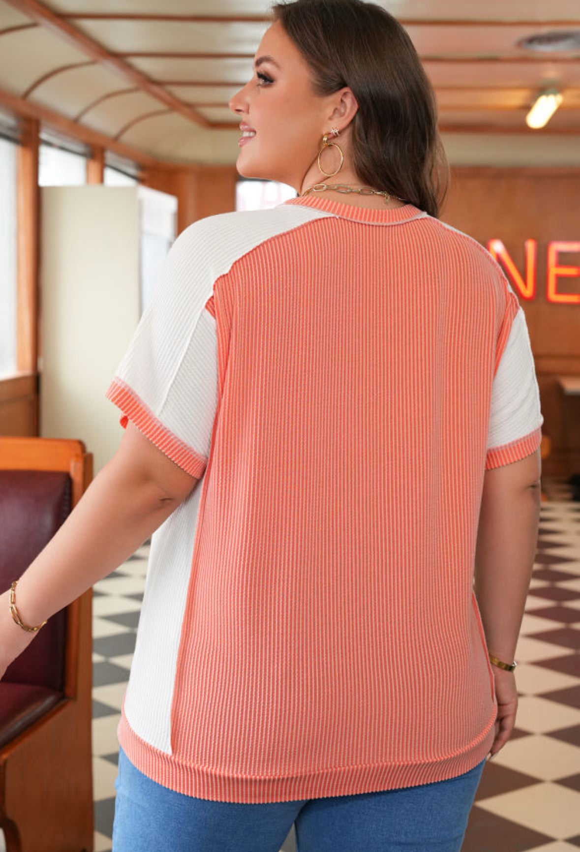 Orange Corded Colorblock Tee
