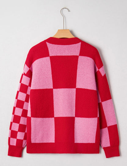 Love Struck - Red/Pink Checkered Cardigan