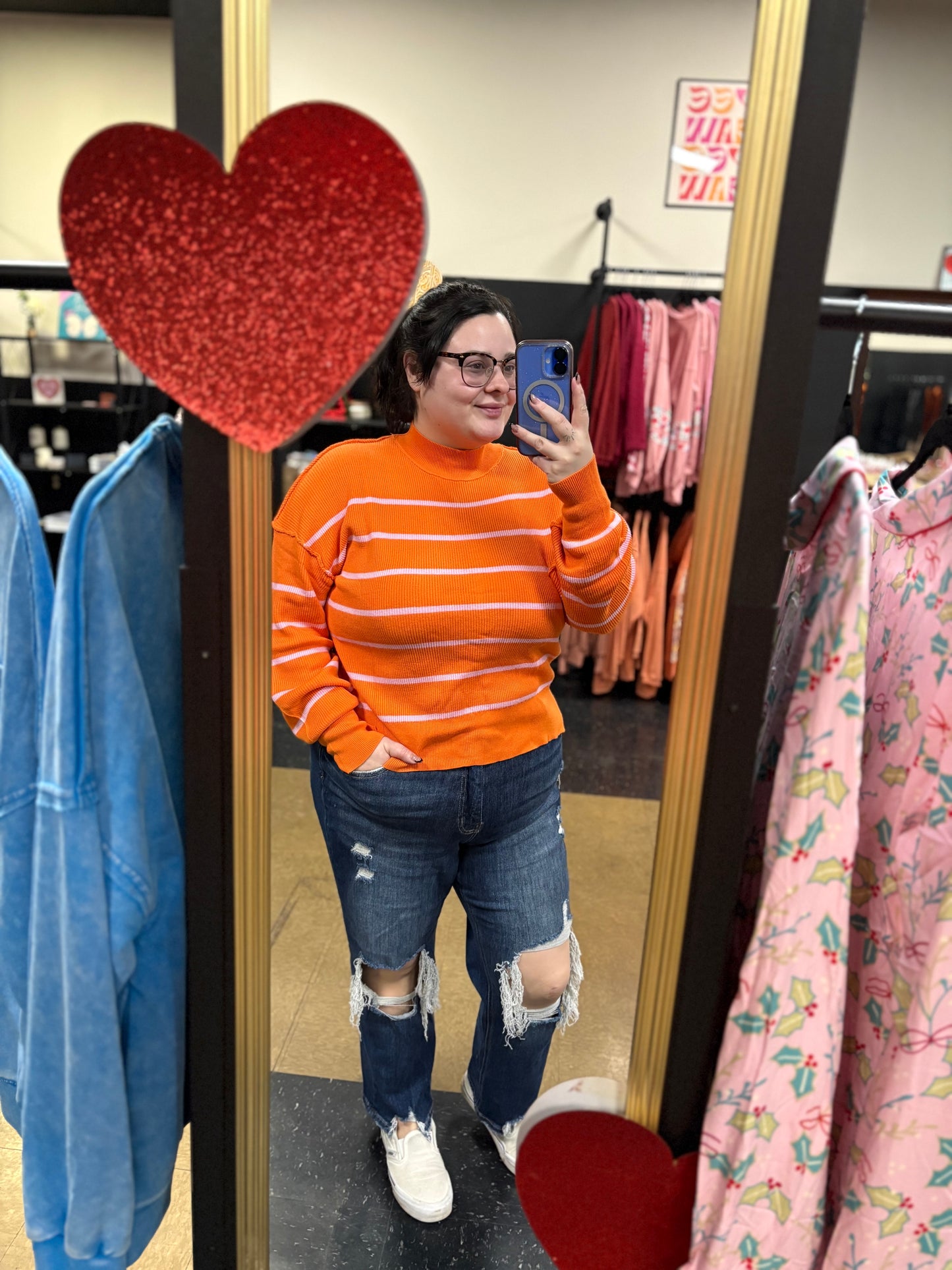 Orange You A Cutie - orange and pink pullover sweater