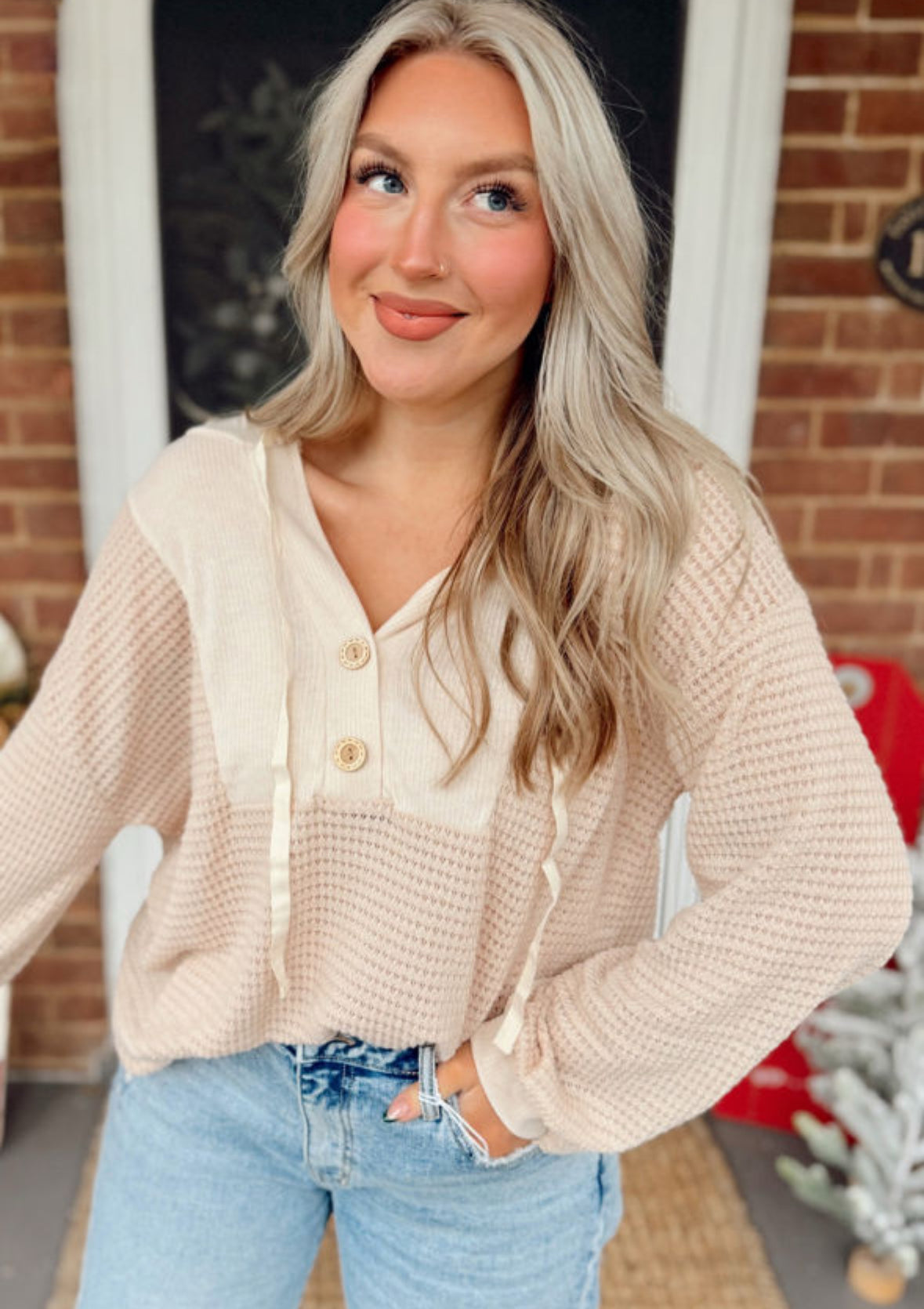Golden Hour - Waffle Knit Hooded Top