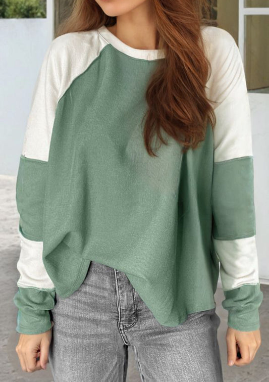 Lucky Little Thing - green and white ribbed colorblock long sleeve