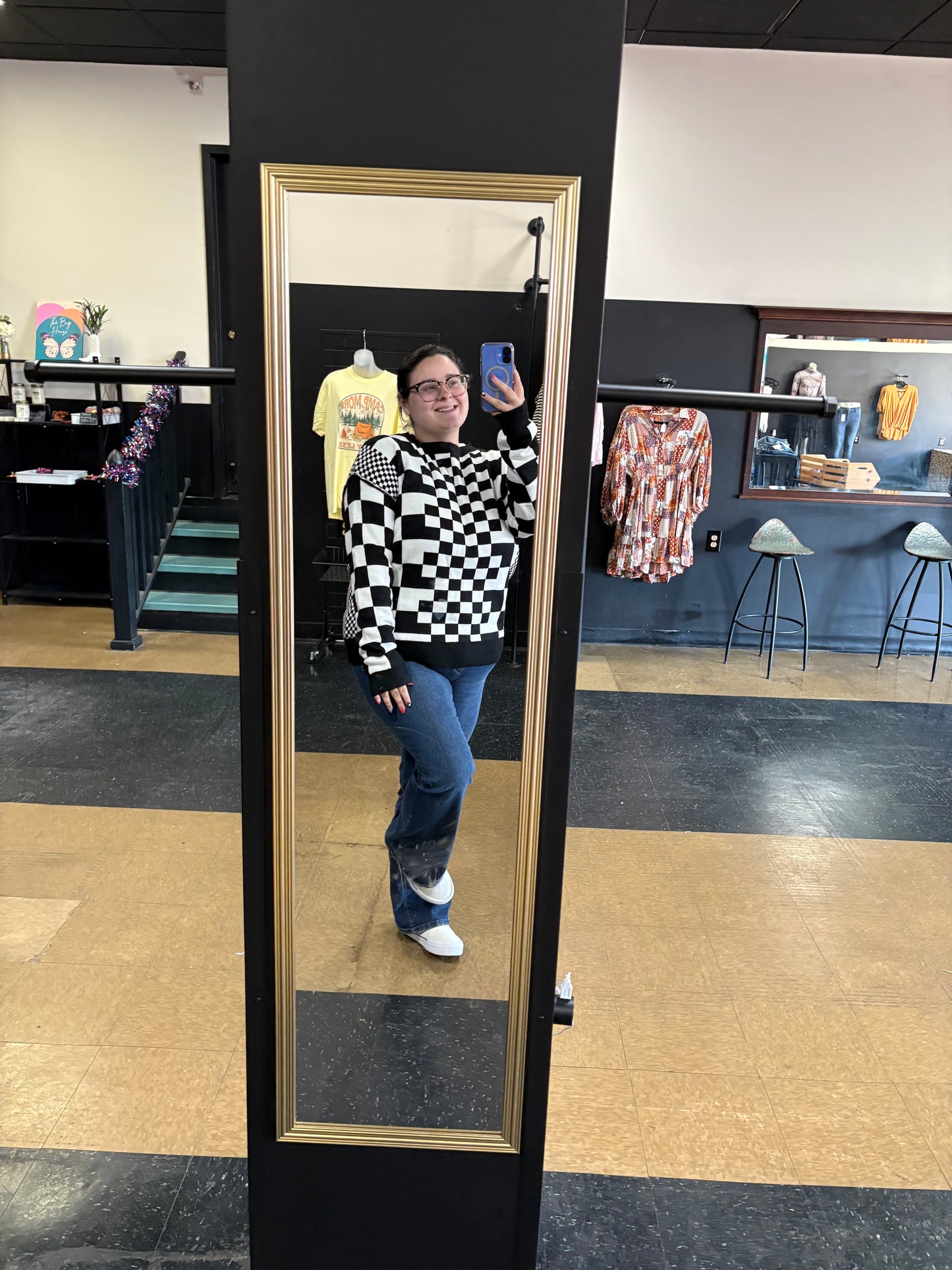 Checkered Chaos - B&W checkered Sweater
