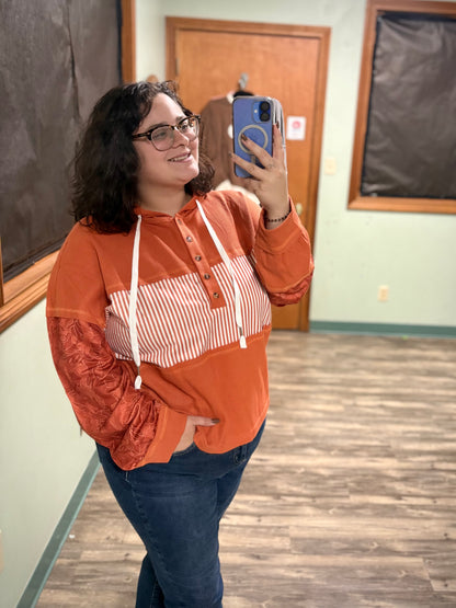 Breakout - orange waffle hooded top