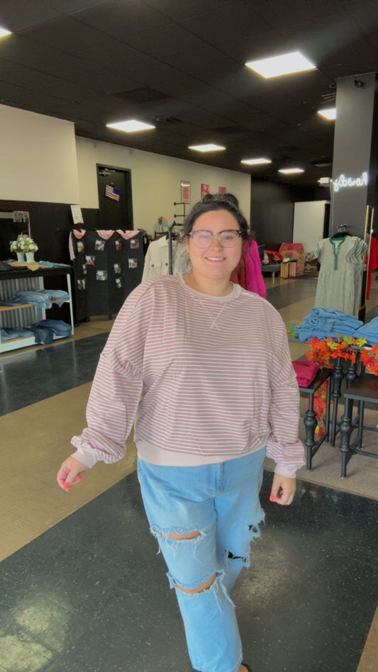 Hayride Ready - peach stripe pullover