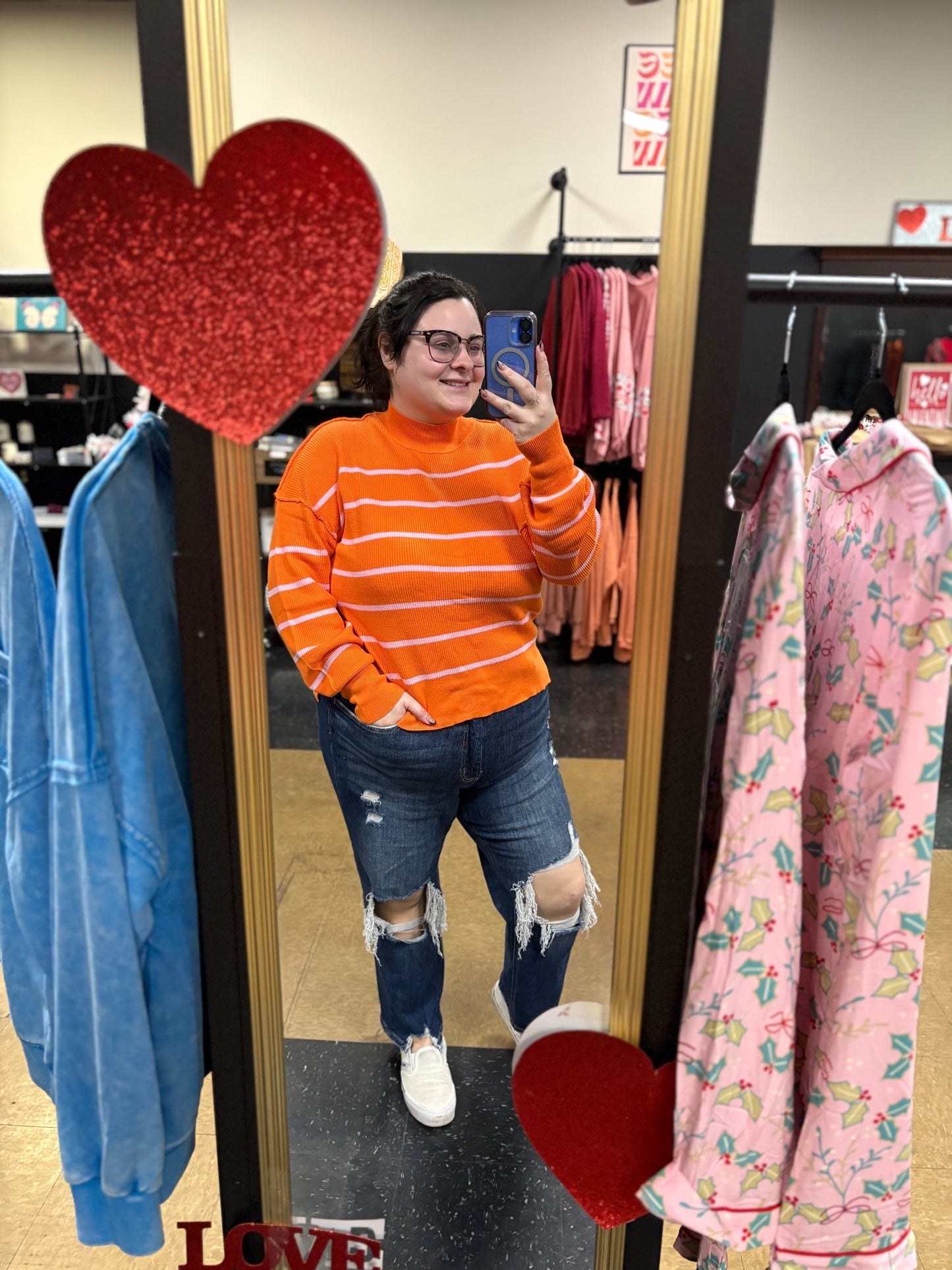 Orange You A Cutie - orange and pink pullover sweater