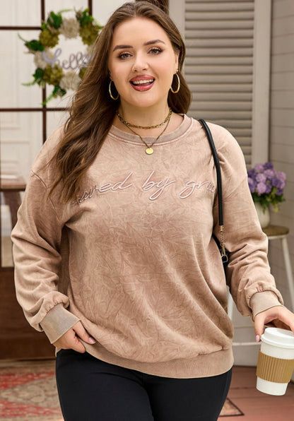 Saved By Grace Mineral Wash Embroidered Pullover