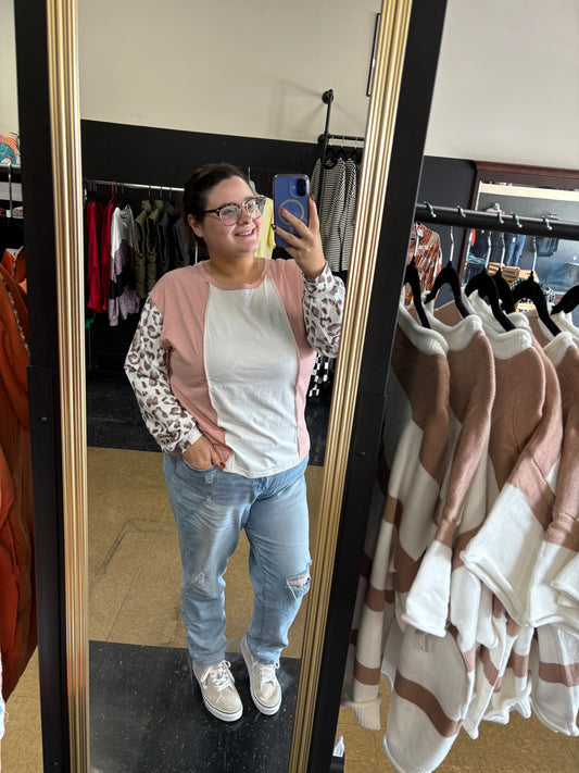 Wild + Peachy - leopard colorblock long sleeve