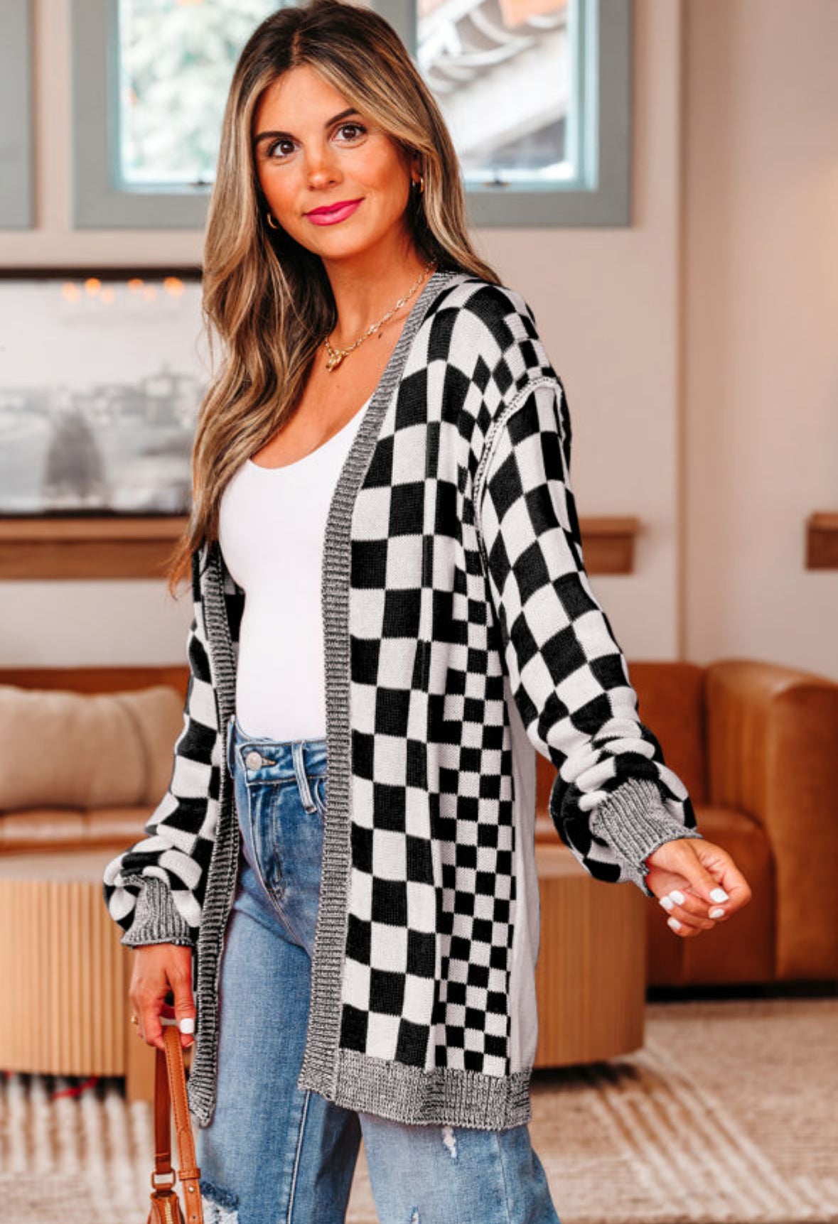 Check Mate - B&W Checkered Cardigan