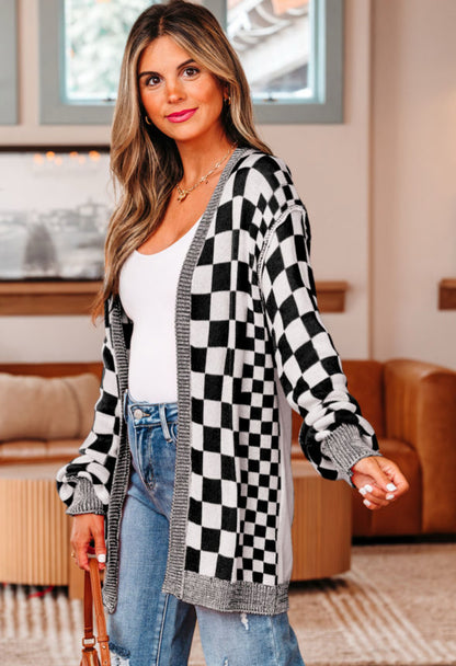 Check Mate - B&W Checkered Cardigan