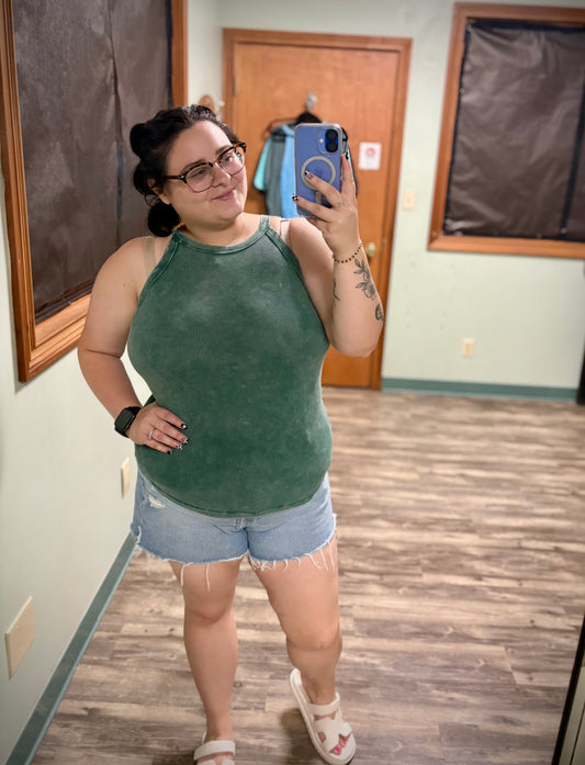 Ribbed Cami Top - Dark Green