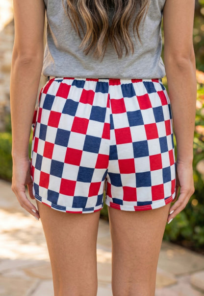 Checkered Independence - patriotic checkered shorts