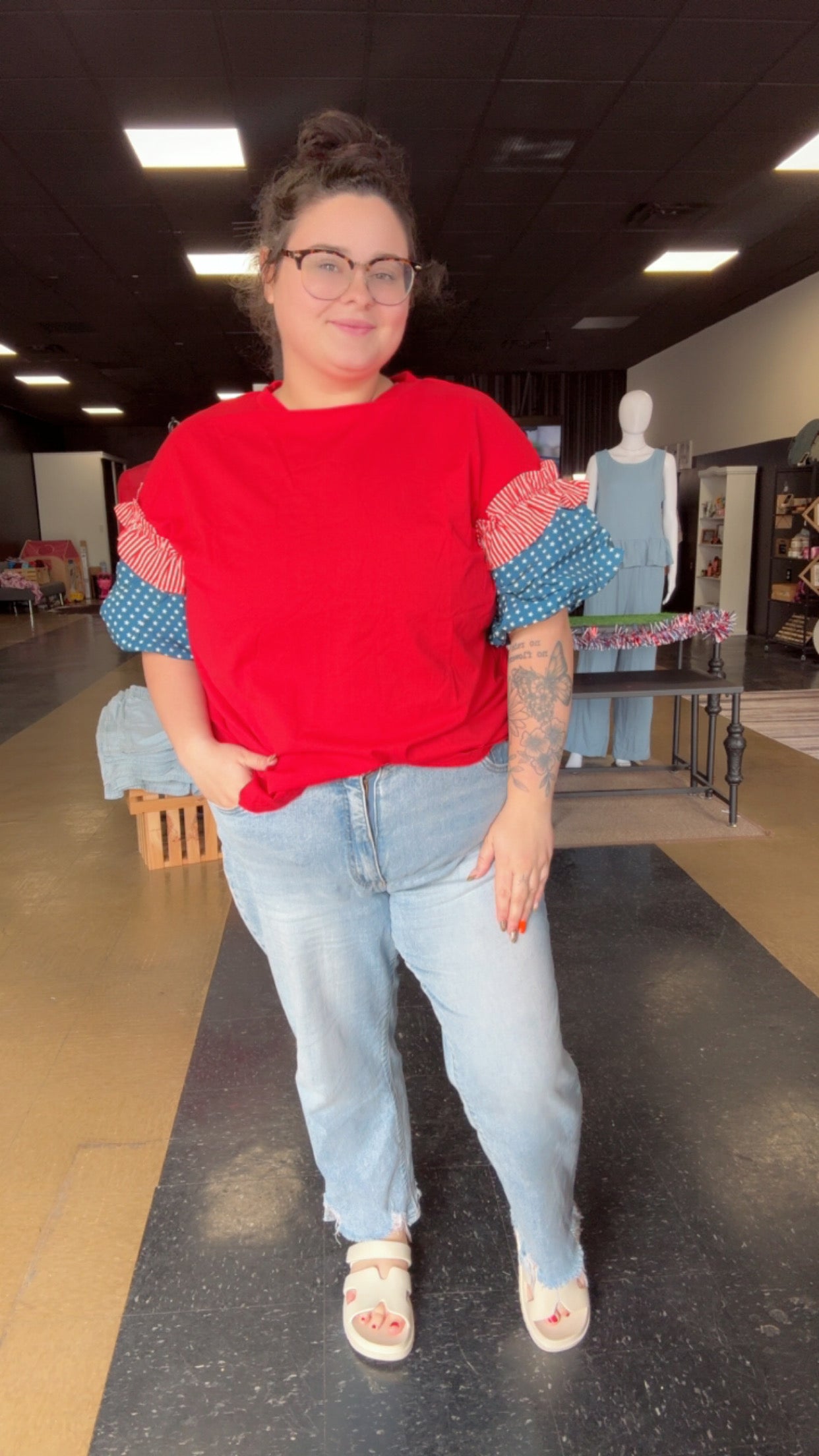 Firecracker Fun - Curvy Bubble Sleeve Top