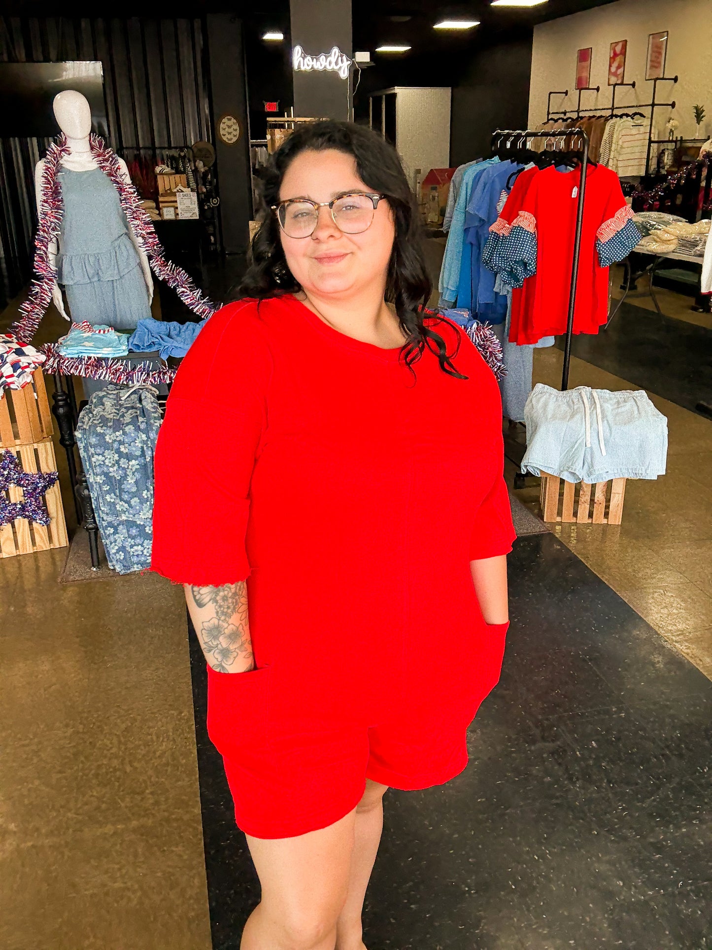 Firecracker Fun - red shorts jumpsuit romper
