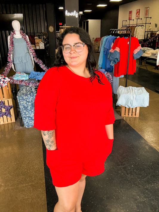 Firecracker Fun - red shorts jumpsuit romper