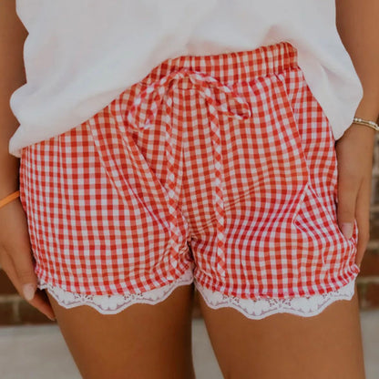 Red, White + Cute - gingham and lace shorts