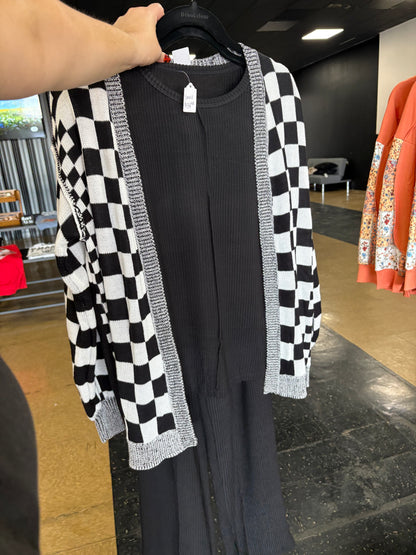 Check Mate - B&W Checkered Cardigan