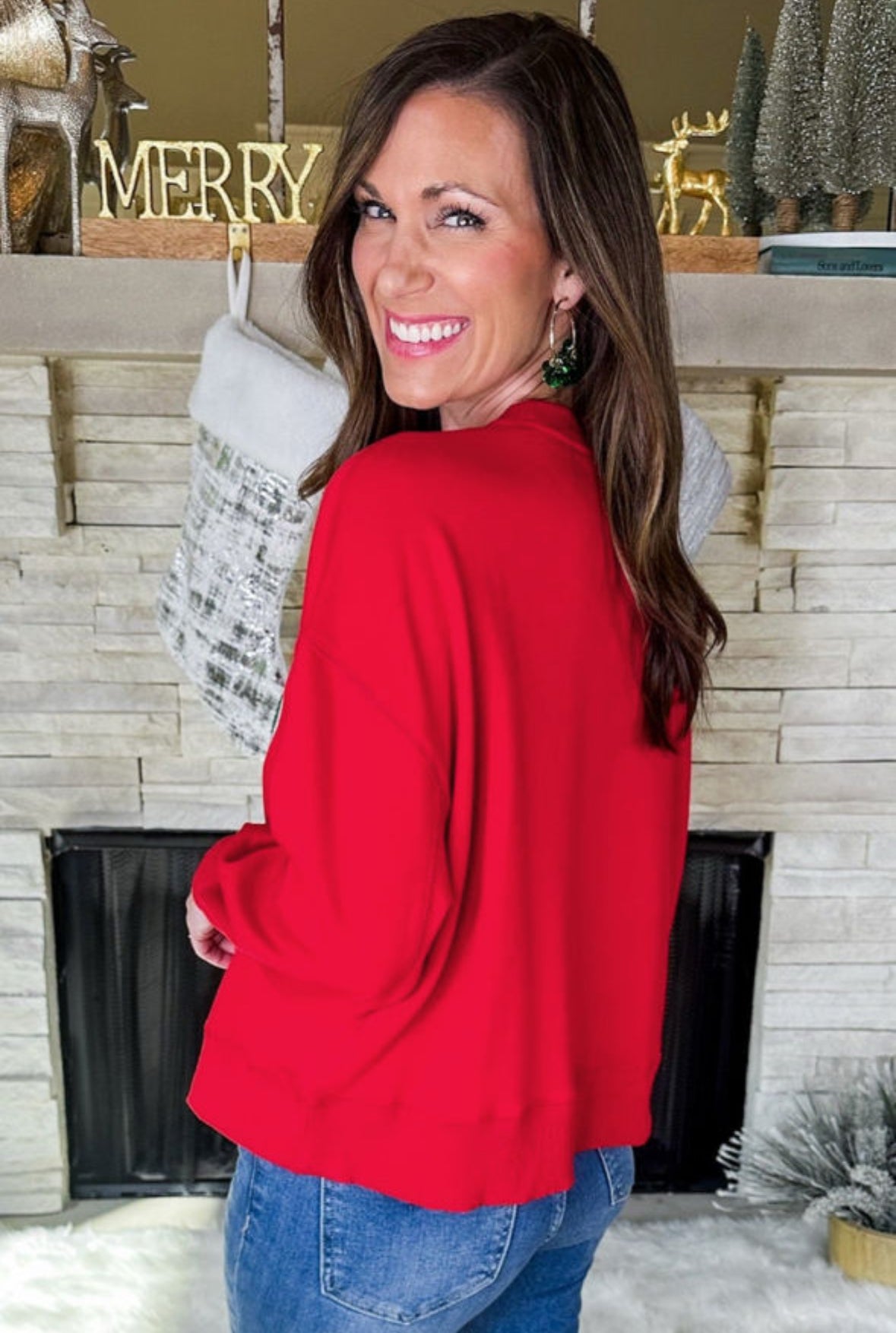 Merry Script Embroidery Pullover