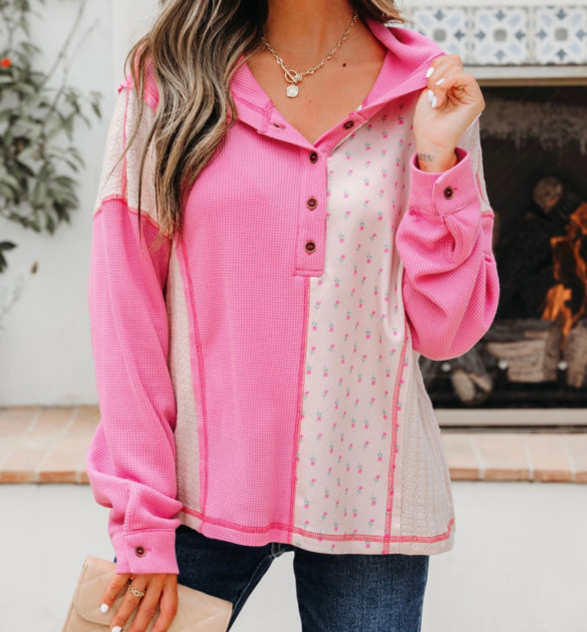 Fields of Florals - pink floral hooded top