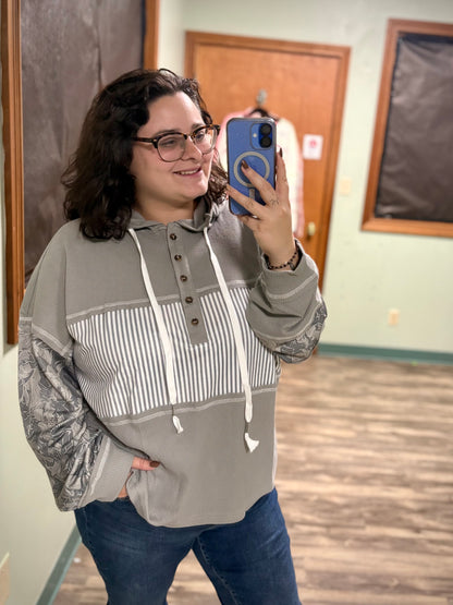 Breakout - grey waffle hooded top