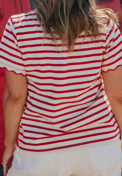 Stripes Of Freedom - red scalloped stripe tee