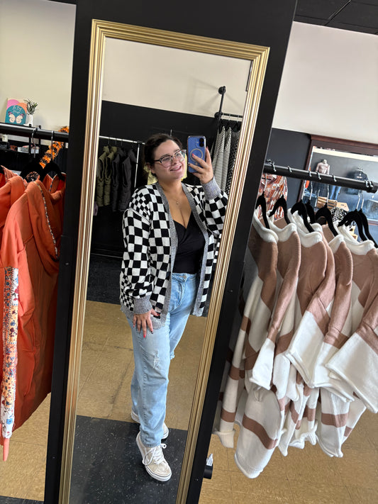 Check Mate - B&W Checkered Cardigan