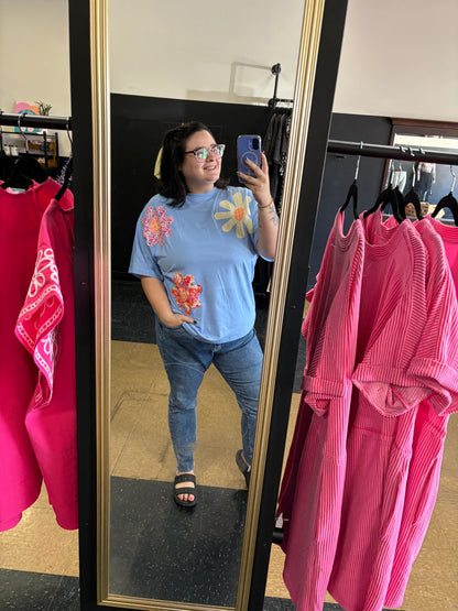 Floral Patch Top - Blue