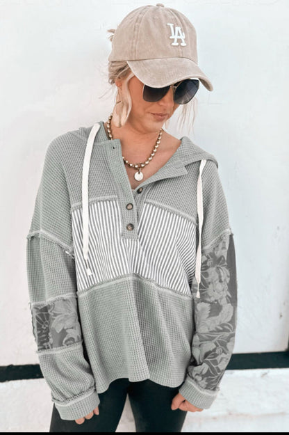 Breakout - grey waffle hooded top