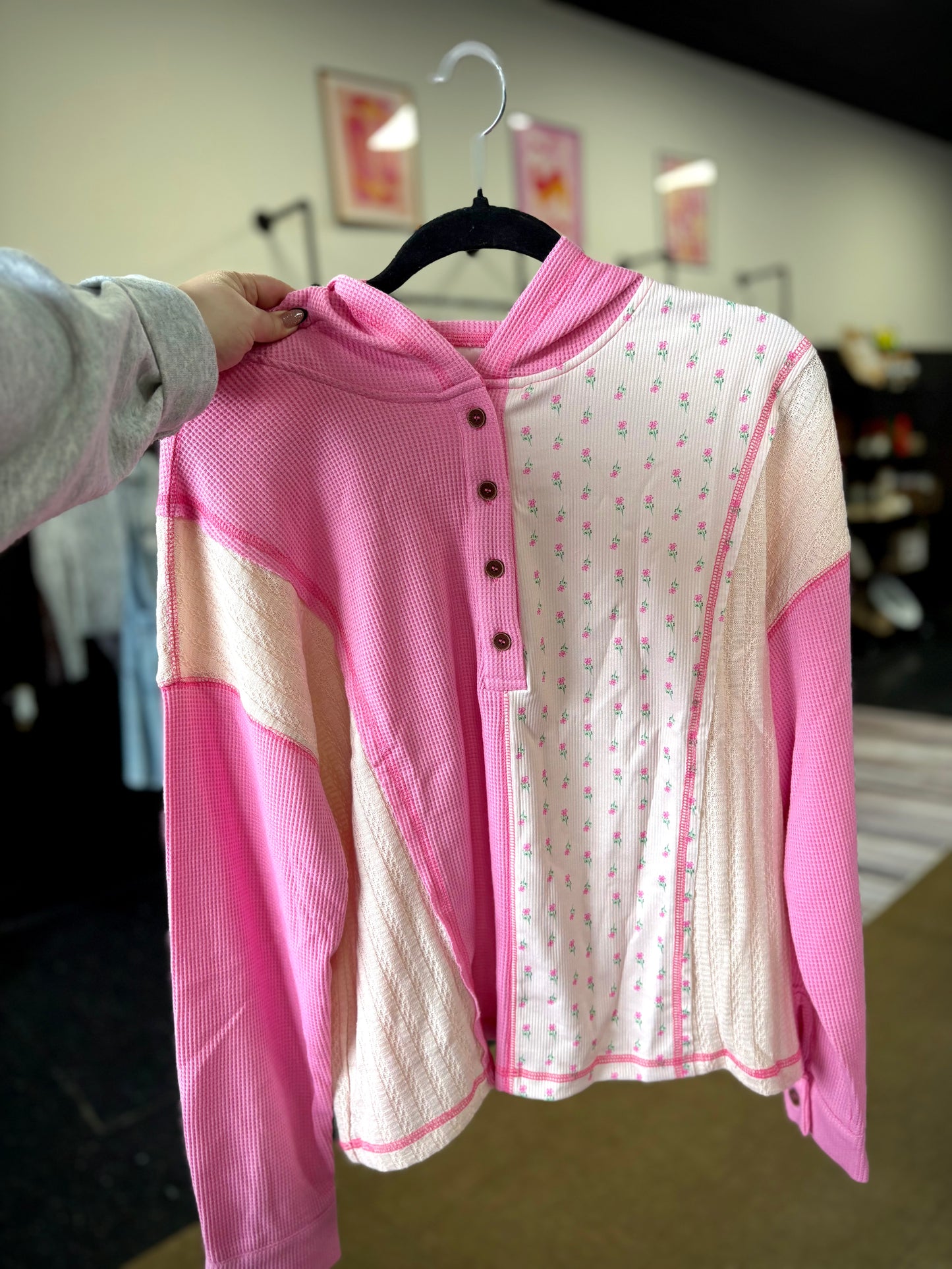 Fields of Florals - pink floral hooded top