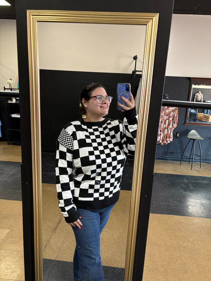 Checkered Chaos - B&W checkered Sweater