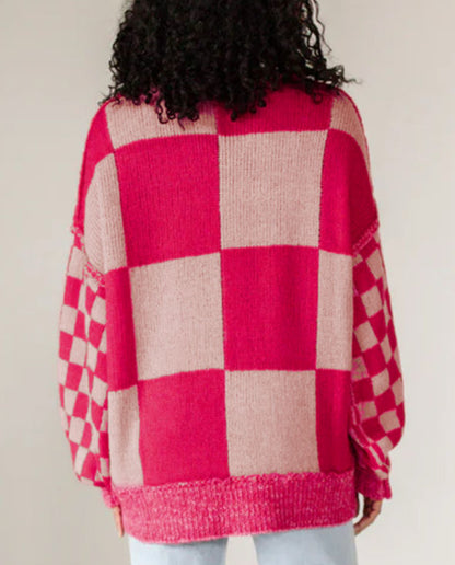 Be Mine - Pink Checkered Pullover Sweater